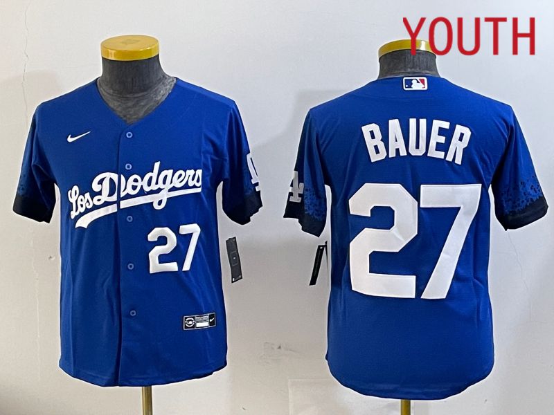Youth Los Angeles Dodgers 27 Bauer Blue City Edition Nike 2024 MLB Jersey style 11202